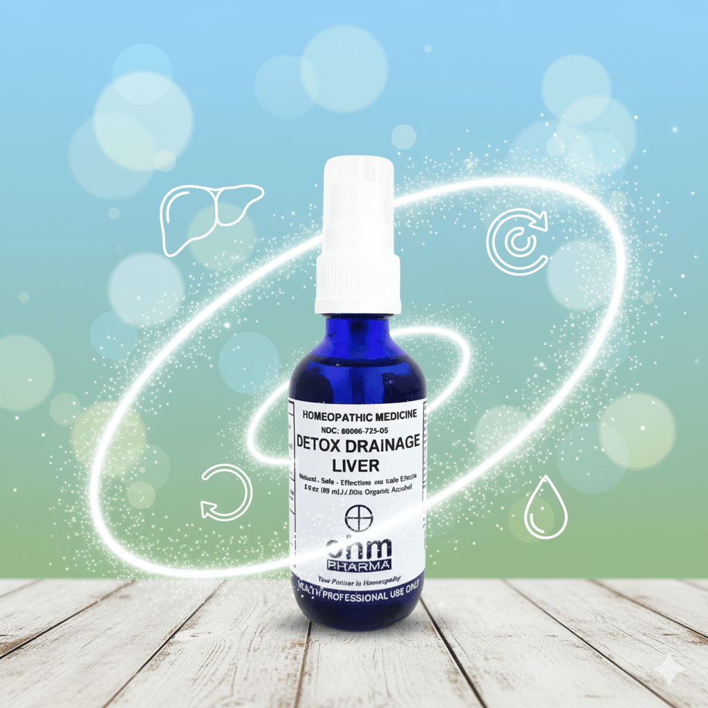 Frasco de fórmula homeopática Liver Detox para apoyar la depuración del hígado y la eliminación de toxinas.