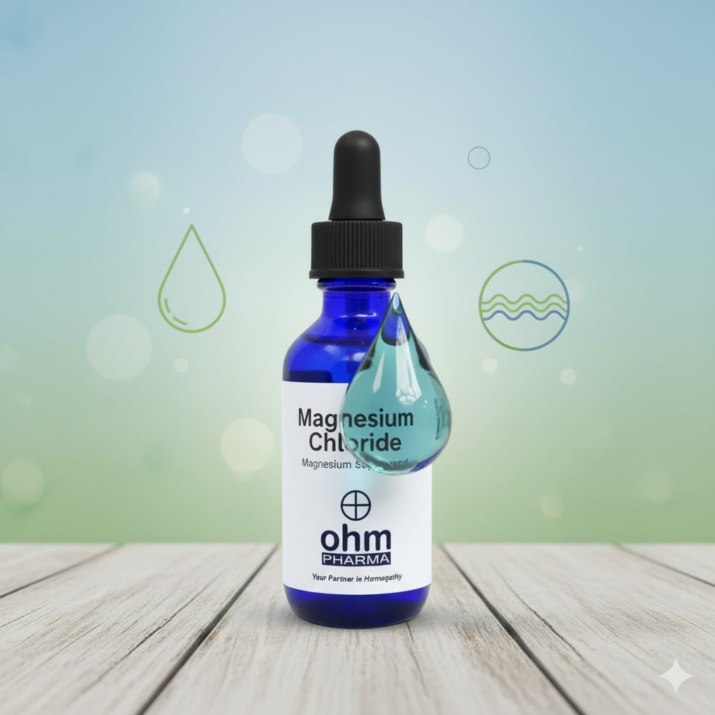 Frasco de Cloruro de Magnesio líquido en gotas (85 mg) para apoyo a la función muscular y equilibrio mineral.